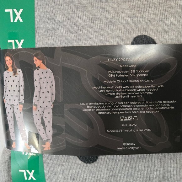 Disney Mickey Mouse Gray Cozy 2 piece Pajama Set Size XL - Picture 5 of 5